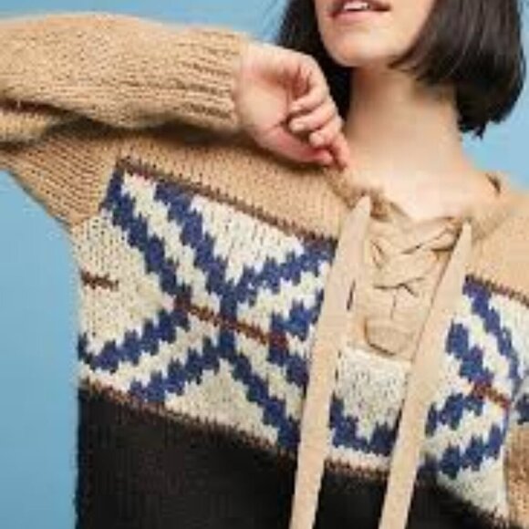 Scotch & Soda Lace-Up Jacquard Knit Pullover Size M - Picture 1 of 8